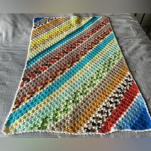 Multicolored Diagonal Stripes Crochet Blanket Afghan Throw #1001258